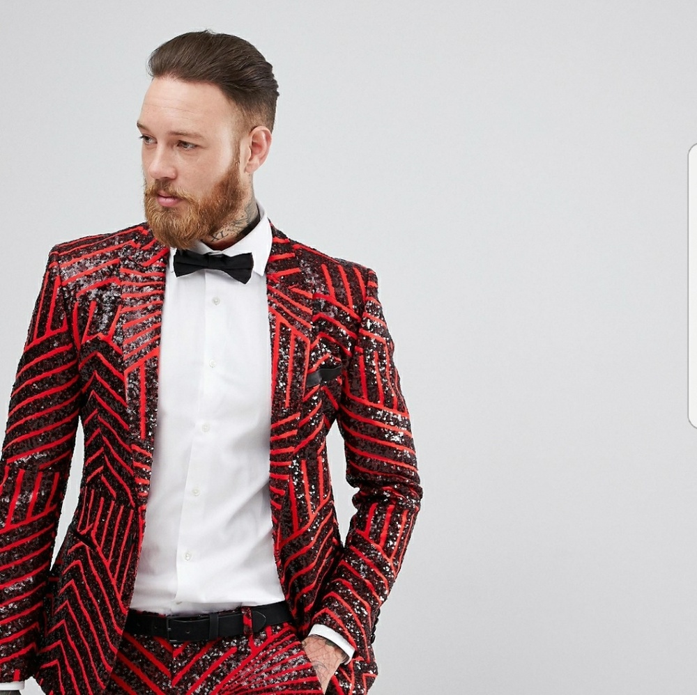 asos super skinny blazer in red with black sequins